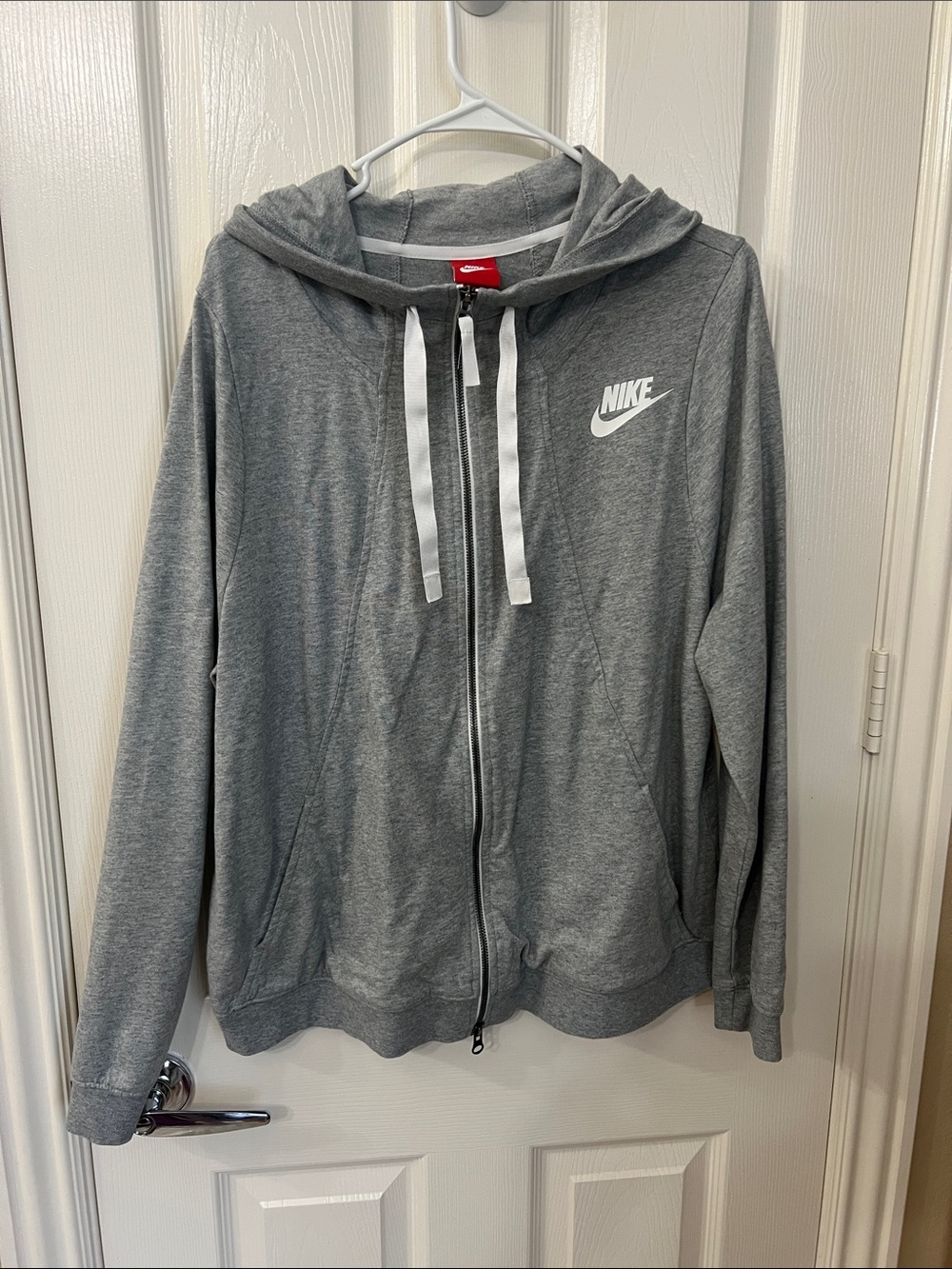 Nike Gray Full-Zip Hoodie with White Swoosh